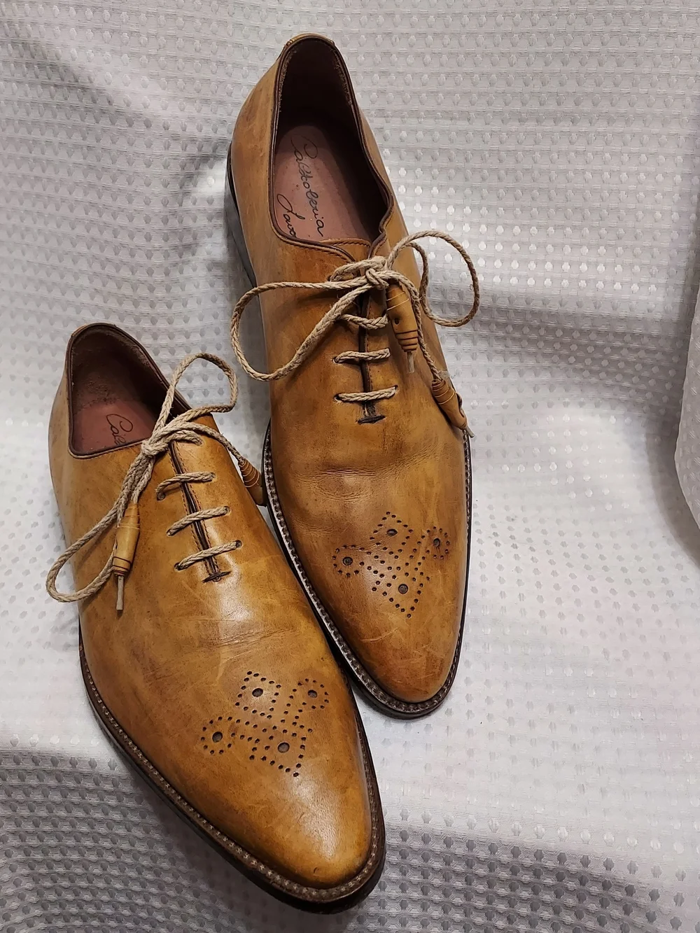 Calzoleria Toscano Men's Cognac Leather Lace-Up Brogue Derbys